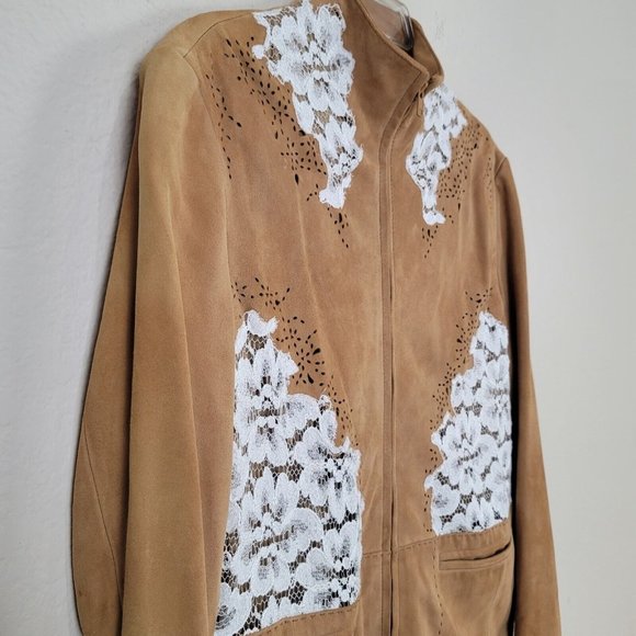 Neiman Marcus exclusive Jacket ten Suede Leather cutout Lace Sz 12 - Picture 4 of 12